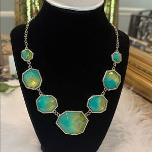 Elegant Blue and Green Hexagon Necklace